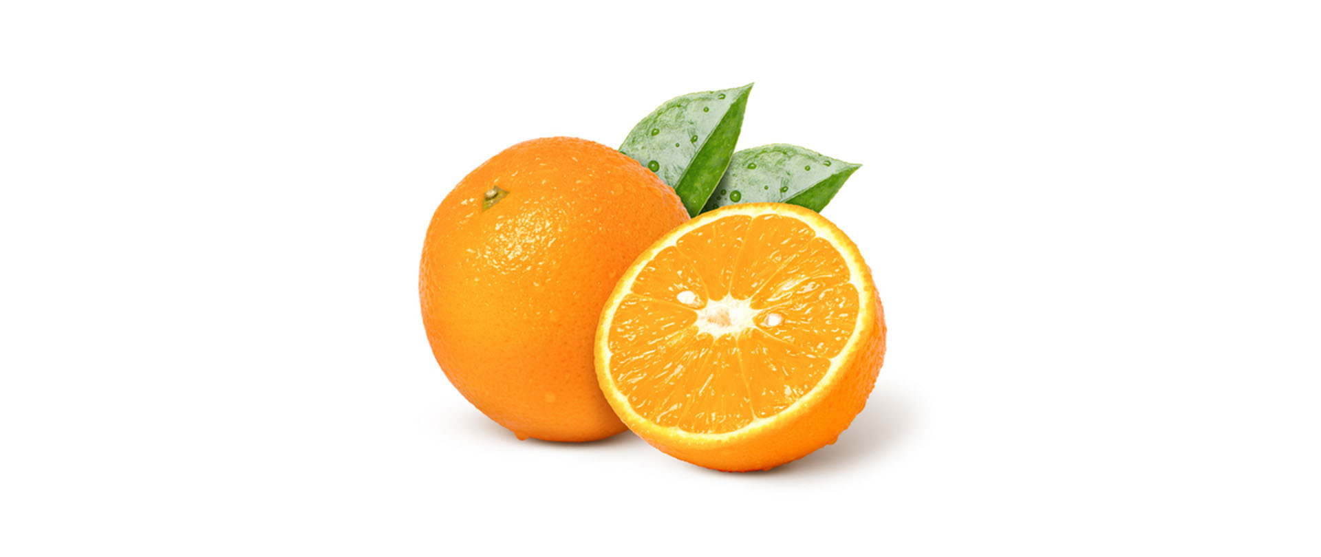 Frische Orange mit grünen Blättern – enthält viel Vitamin C und ist in kleinen Mengen für Hunde verträglich