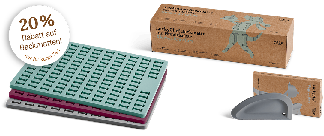 LuckyChef Backmatten-Set zum Backen von Hundekeksen inklusive Teigschaber und Verpackung