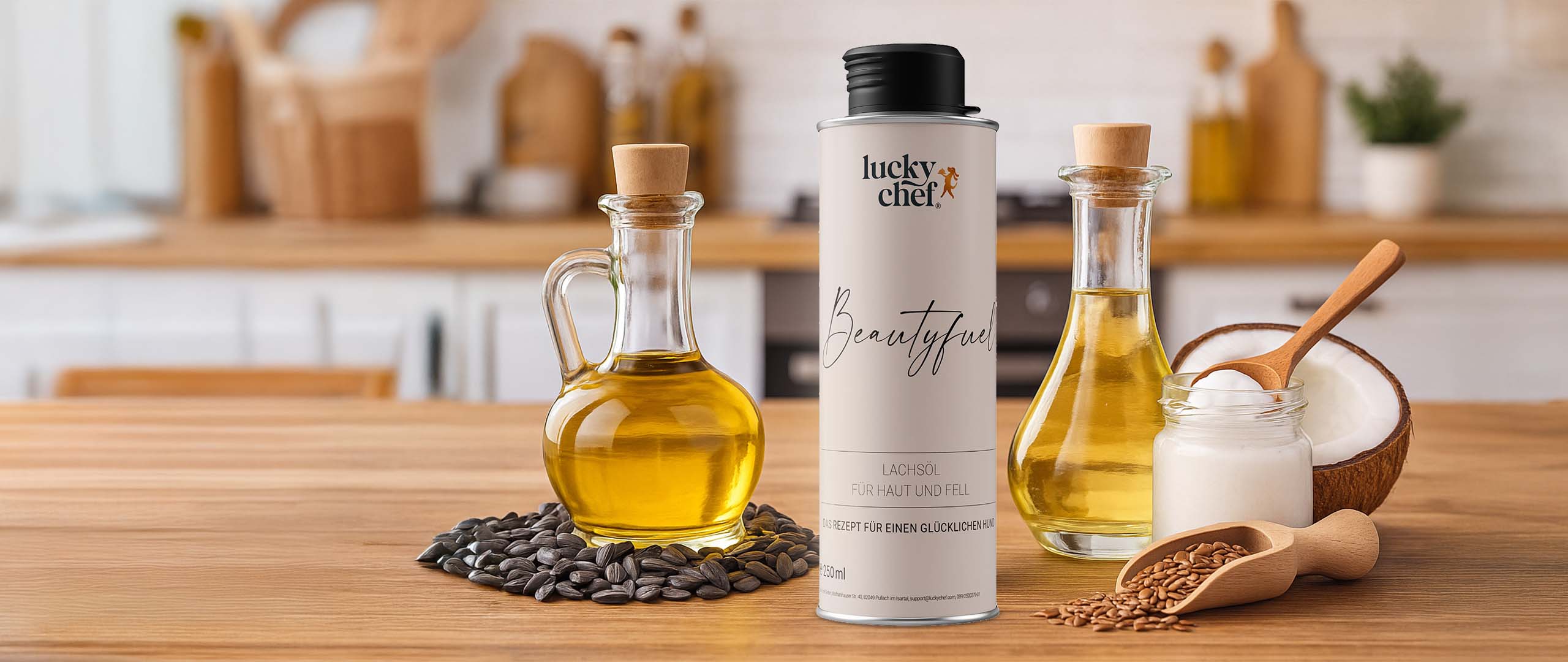 LuckyChef Lachsöl mit Omega-3 für Hunde – Produkt mit Kokosöl und Leinsamenöl
