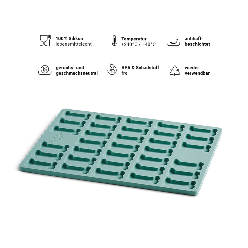 Silikon-Backmatte von LuckyChef in Salbei mit Knochenform – perfekt für selbstgemachte Hundekekse