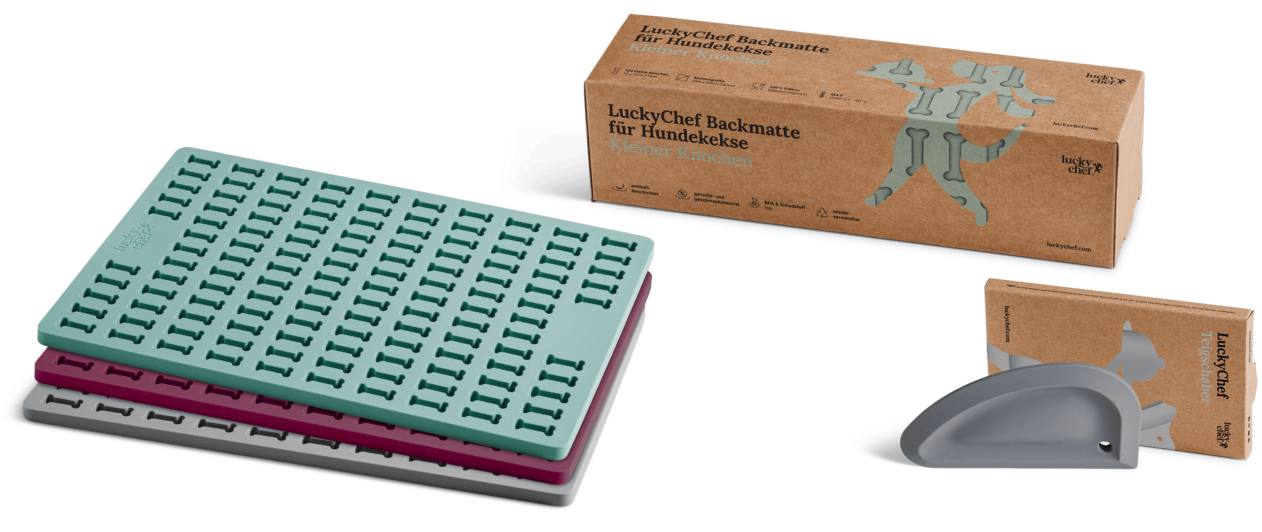 LuckyChef Backmatten-Set zum Backen von Hundekeksen inklusive Teigschaber und Verpackung